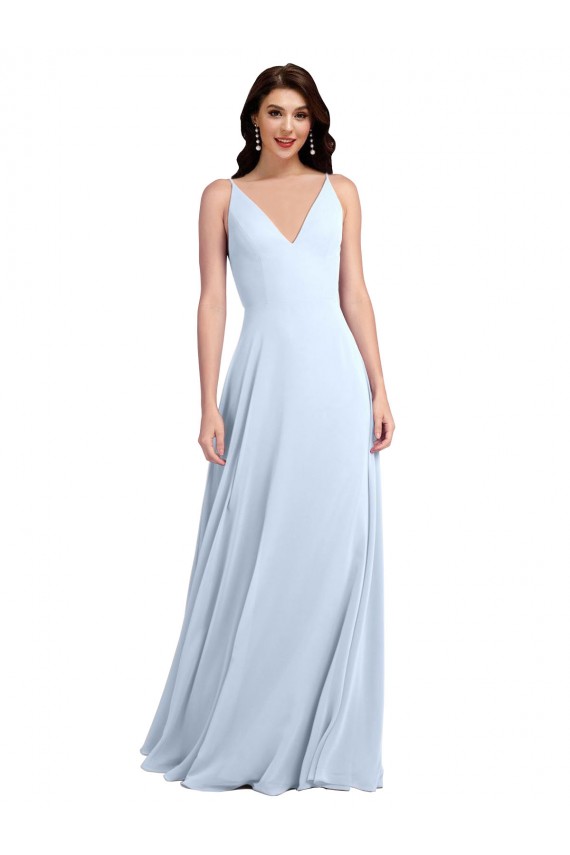 Sleeveless Light Sky Blue Keyhole Back A-Line V-Neck Evening Dress / Bridesmaid Dress Maidstone