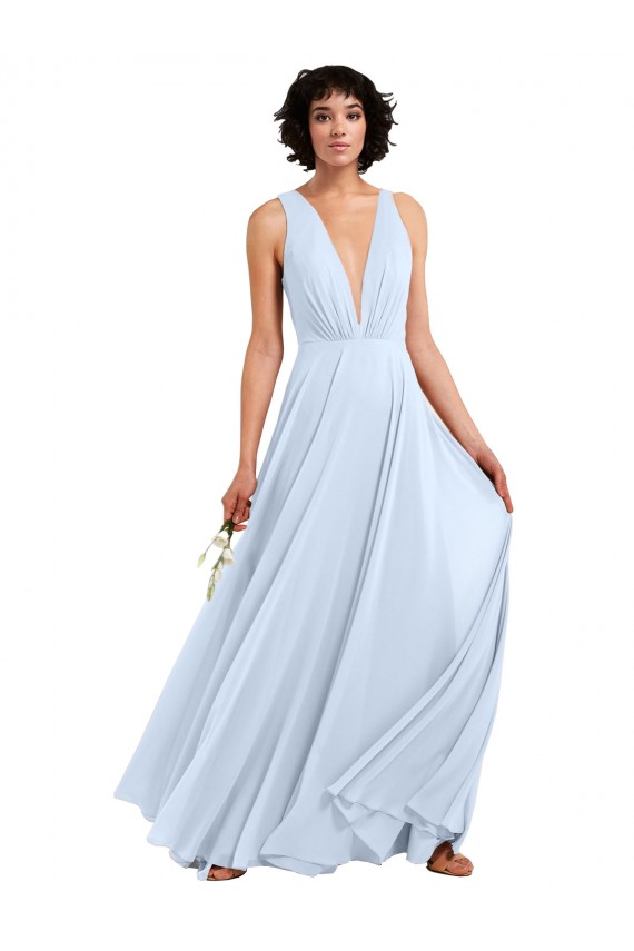 Sleeveless Light Sky Blue A-Line V-Neck Bridesmaid Dresses Maidstone