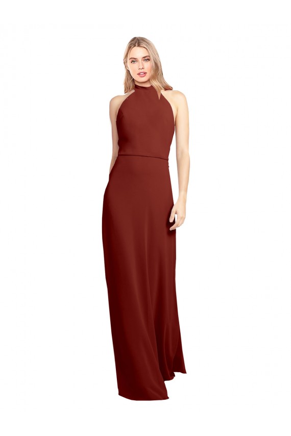 Sleeveless Burgundy Open Back A-Line Halter Neck Prom Dress / Bridesmaid Dress Maidstone