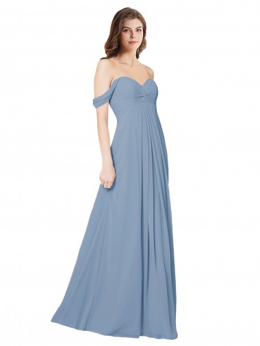 Sleeveless Dusty Blue Low Back A-Line Chiffon Sweetheart Wedding Party Dress Maidstone