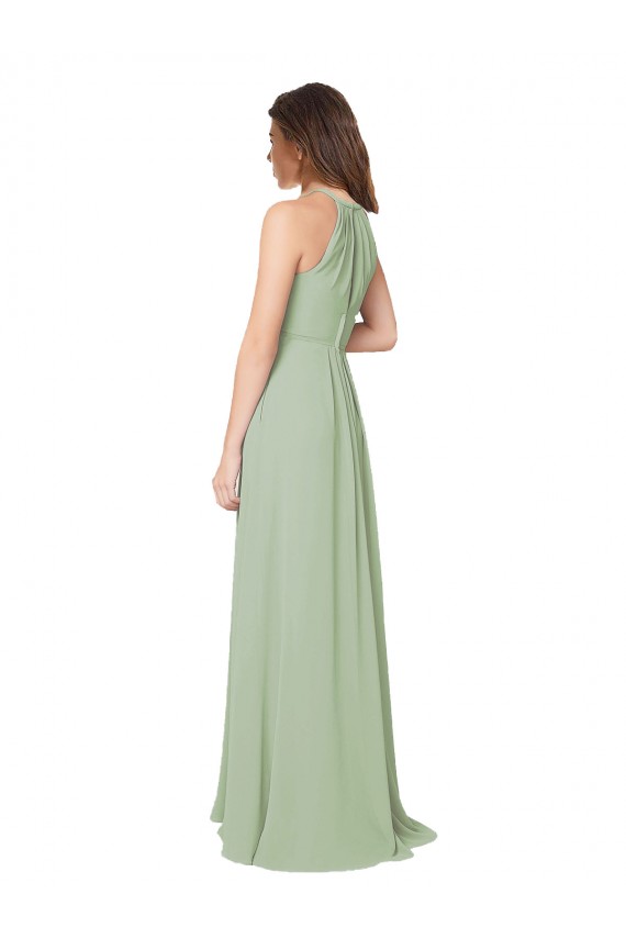 Sleeveless Smoke Green Keyhole Back A-Line Halter Neck Bridesmaid Dress Maidstone