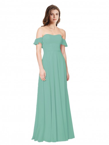 Flounce Sleeves Jade Open Back A-Line Off the Shoulder Bridesmaid Dress Maidstone