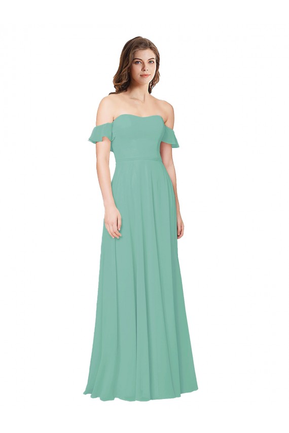 Flounce Sleeves Jade Open Back A-Line Off the Shoulder Bridesmaid Dress Maidstone