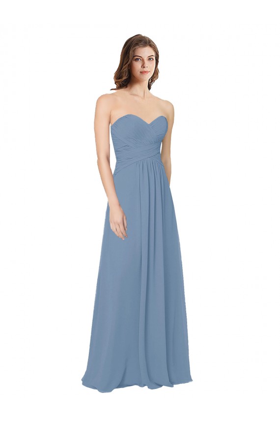 Sleeveless Dusty Blue Low Back A-Line Sweetheart Bridesmaid Dress / Evening Gowns Maidstone