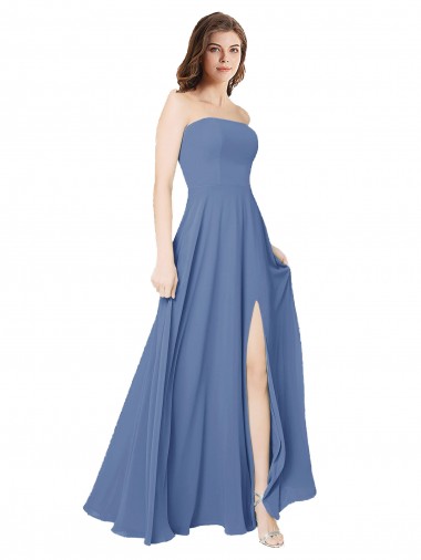 Sleeveless Windsor Blue Open Back A-Line Strapless Formal Dress / Bridesmaid Dress Maidstone