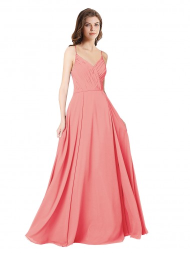 Sleeveless Watermelon Criss Cross Open Back A-Line V-Neck Bridesmaid Dress Maidstone