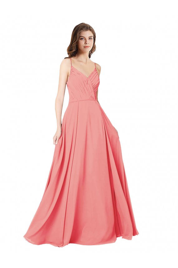 Sleeveless Watermelon Criss Cross Open Back A-Line V-Neck Bridesmaid Dress Maidstone