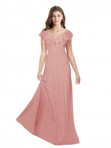 Flutter Sleeves Bliss Pink Criss Cross Back A-Line V-Neck Bridesmaid Dress / Evening Dress Maidstone