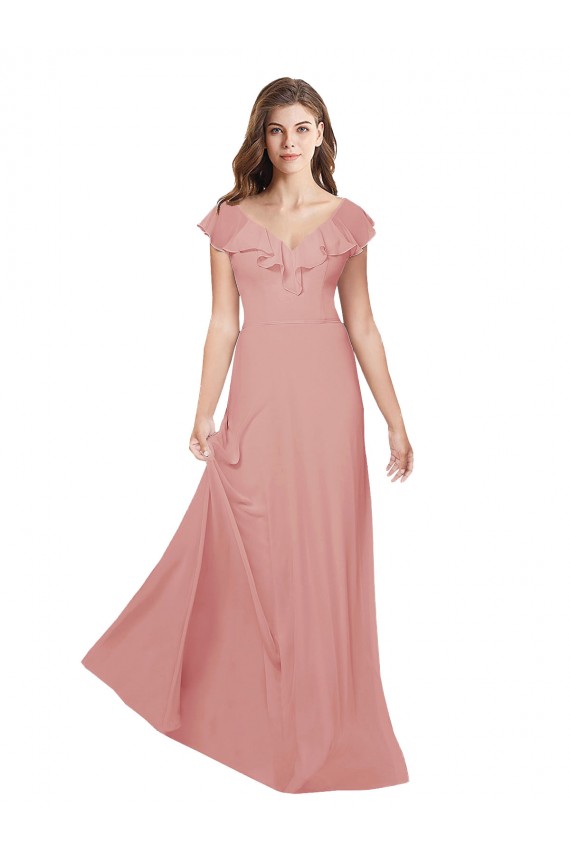 Flutter Sleeves Bliss Pink Criss Cross Back A-Line V-Neck Bridesmaid Dress / Evening Dress Maidstone