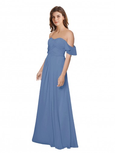 Flutter Sleeves Windsor Blue Open Back A-Line Off the Shoulder Bridesmaid Dress Maidstone