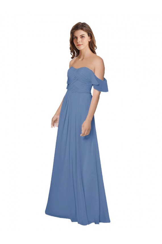 Flutter Sleeves Windsor Blue Open Back A-Line Off the Shoulder Bridesmaid Dress Maidstone
