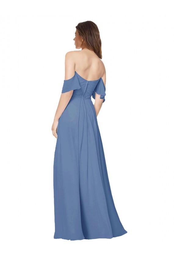 Flutter Sleeves Windsor Blue Open Back A-Line Off the Shoulder Bridesmaid Dress Maidstone
