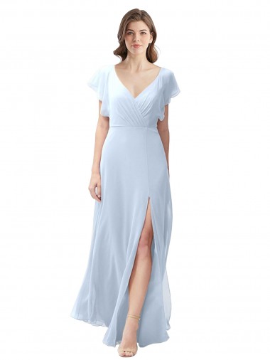 Flutter Sleeves Light Sky Blue Open Back A-Line V-Neck Bridesmaid Dress / Formal Dress Maidstone