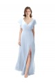 Flutter Sleeves Light Sky Blue Open Back A-Line V-Neck Bridesmaid Dress / Formal Dress Maidstone