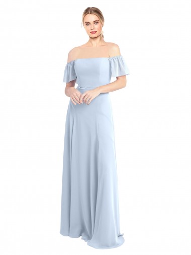 Flutter Sleeves Light Sky Blue V-Back A-Line Off the Shoulder Formal Dress / Bridesmaid Dress Maidstone