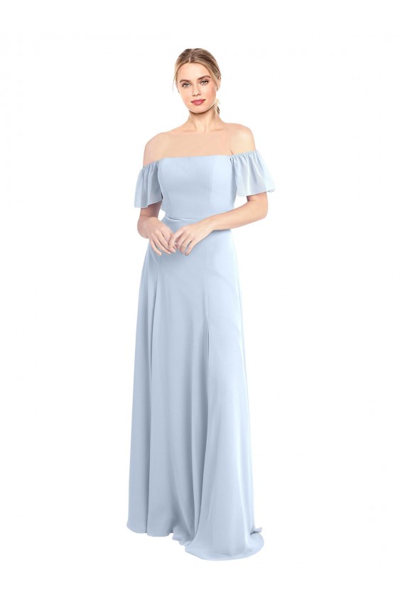 Flutter Sleeves Light Sky Blue V-Back A-Line Off the Shoulder Formal Dress / Bridesmaid Dress Maidstone
