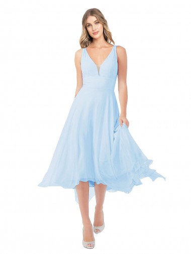 Sleeveless Light Sky Blue Keyhole Back A-Line V-Neck Bridesmaid Dress Maidstone