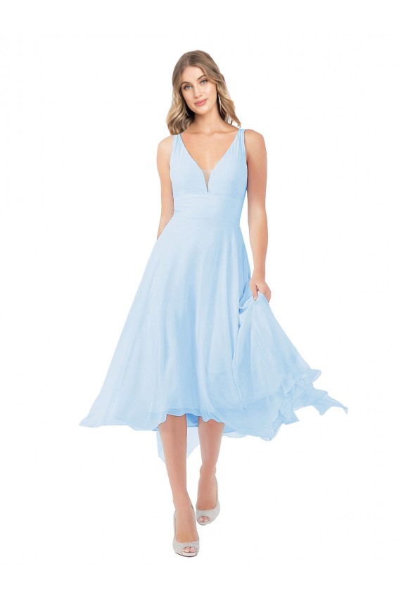 Sleeveless Light Sky Blue Keyhole Back A-Line V-Neck Bridesmaid Dress Maidstone