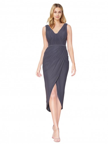 Sleeveless Slate Grey V-Back Mermaid V-Neck High Low Evening Gown / Prom Dress / Bridesmaid Dress Maidstone