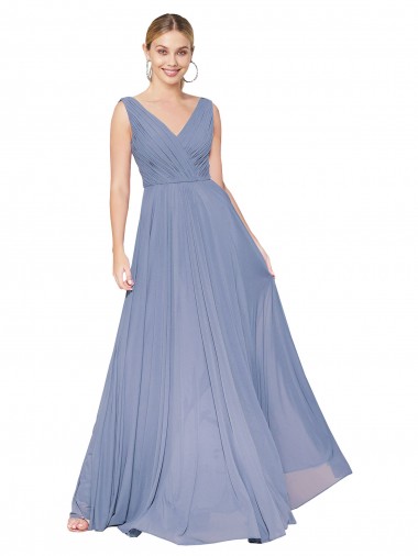 Sleeveless Dusty Blue V-Back A-Line V-Neck Formal Evening Gown / Prom Dress / Bridesmaid Dress Maidstone
