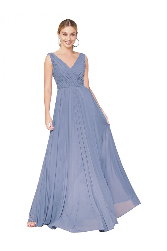 Sleeveless Dusty Blue V-Back A-Line V-Neck Formal Evening Gown / Prom Dress / Bridesmaid Dress Maidstone