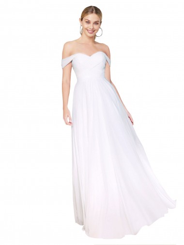 Sleeveless White A-Line Off the Shoulder Formal Evening Gown / Prom Dress / Bridesmaid Dress Maidstone