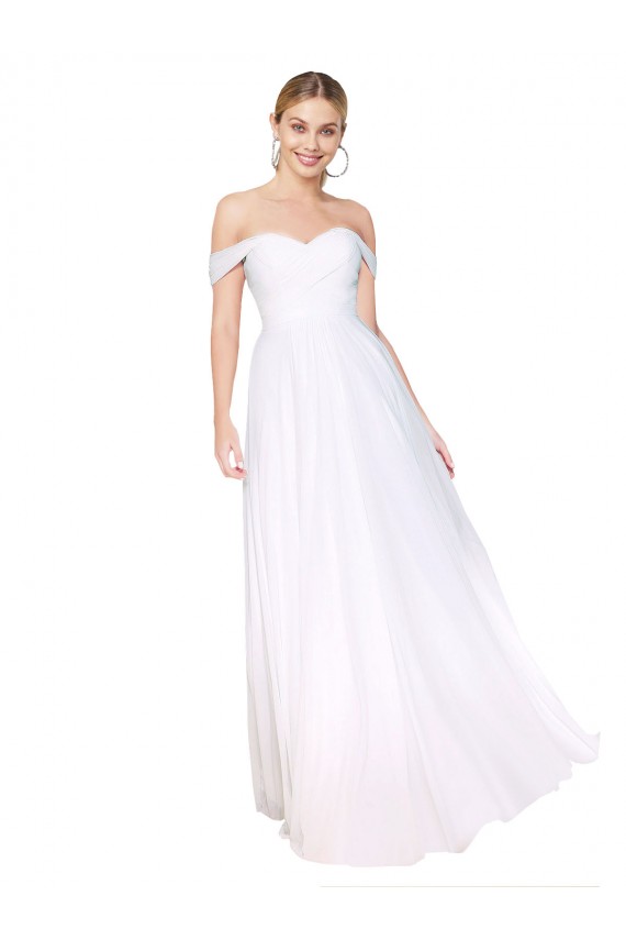 Sleeveless White A-Line Off the Shoulder Formal Evening Gown / Prom Dress / Bridesmaid Dress Maidstone
