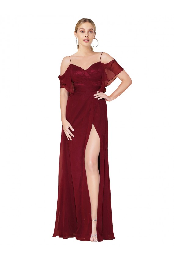 Cold Shoulder Burgundy V-Back Trumpet Off the Shoulder Formal Evening Gown / Prom Dress / Bridesmaid Dress Maidstone