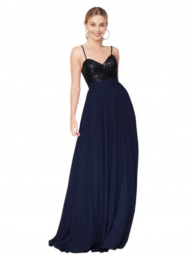 Sleeveless Dark Navy A-Line Spaghetti Straps Semi Formal Evening Dress / Prom Dress / Bridesmaid Dress Maidstone