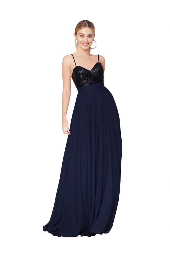 Sleeveless Dark Navy A-Line Spaghetti Straps Semi Formal Evening Dress / Prom Dress / Bridesmaid Dress Maidstone