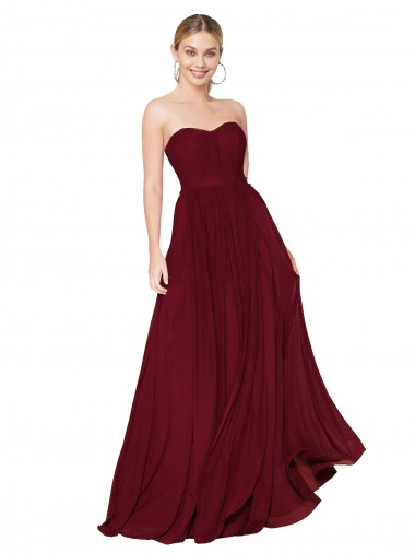 Sleeveless Burgundy A-Line Soft Chiffon Sweetheart Formal Evening Gown / Prom Dress / Bridesmaid Dress Maidstone