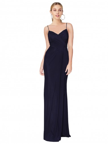 Sleeveless Dark Navy V-Back Mermaid Spaghetti Straps Bridesmaid Dress / Formal Dress Maidstone