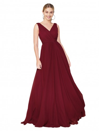 Sleeveless Burgundy V-Back A-Line V-Neck Formal Dress / Bridesmaid Dress Maidstone