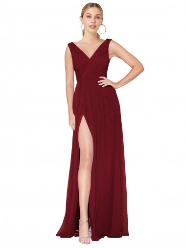 Sleeveless Burgundy V-Back A-Line V-Neck Black Tie Evening Gown / Prom Dress / Bridesmaid Dress Maidstone