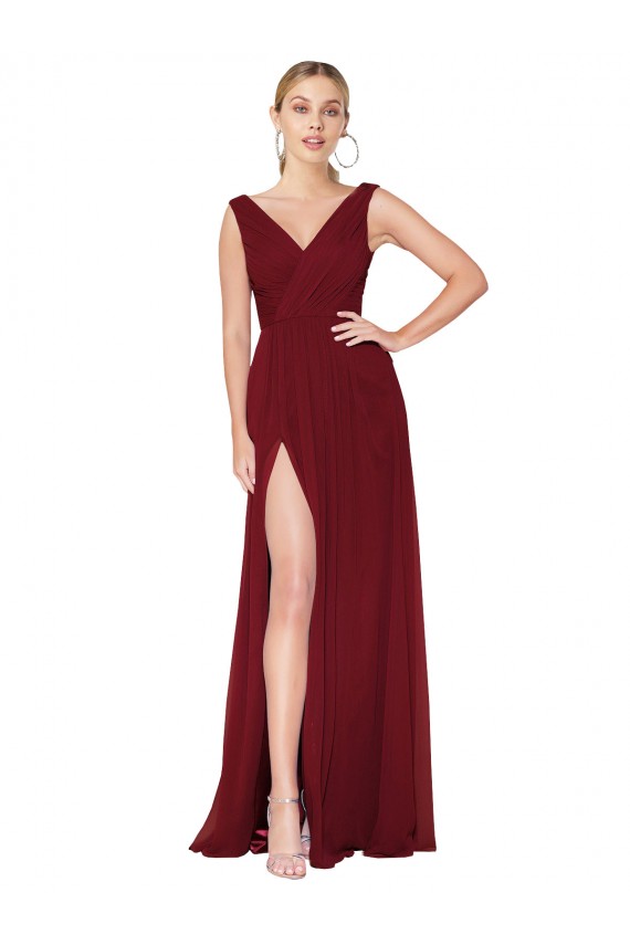 Sleeveless Burgundy V-Back A-Line V-Neck Black Tie Evening Gown / Prom Dress / Bridesmaid Dress Maidstone