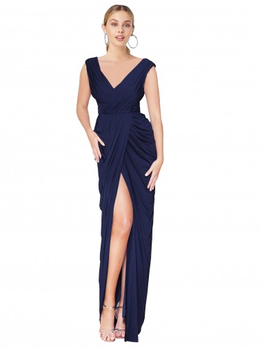 Sleeveless Dark Navy V-Back Mermaid V-Neck Formal Evening Gown / Prom Dress / Bridesmaid Dress Maidstone