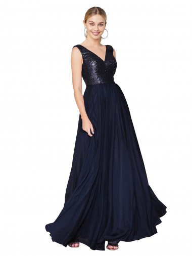Sleeveless Dark Navy V-Back A-Line V-Neck Semi Formal Evening Gown / Prom Dress / Bridesmaid Dress Maidstone
