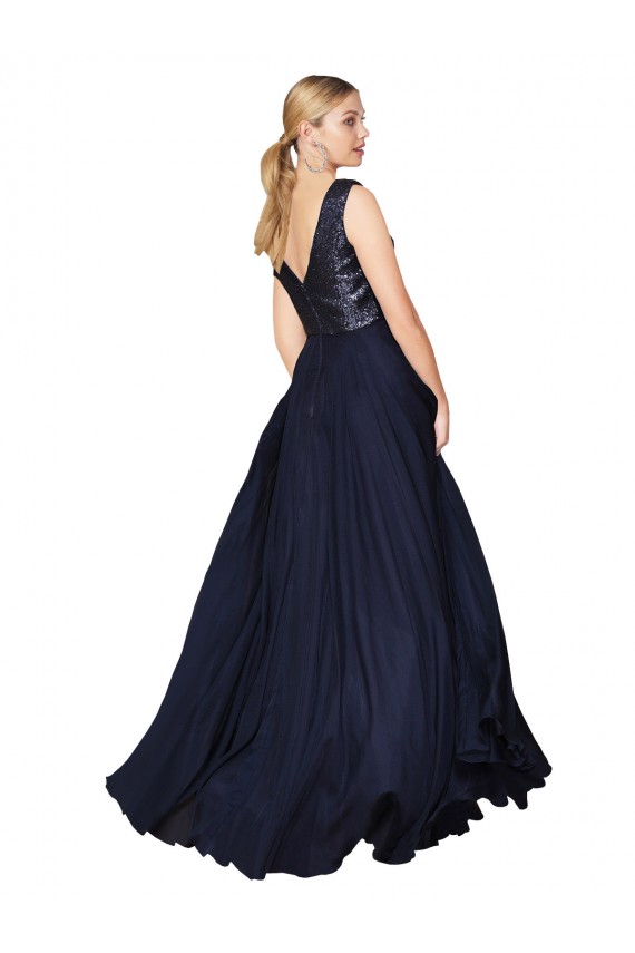 Sleeveless Dark Navy V-Back A-Line V-Neck Semi Formal Evening Gown / Prom Dress / Bridesmaid Dress Maidstone