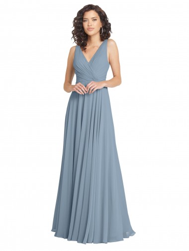 Sleeveless Dusty Blue V-Back A-Line V-Neck Bridesmaid Dress Maidstone