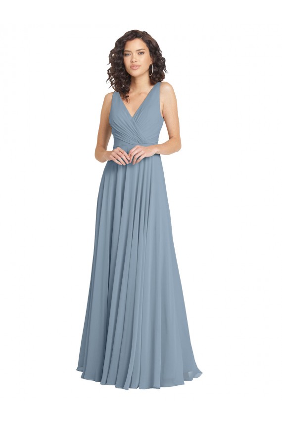 Sleeveless Dusty Blue V-Back A-Line V-Neck Bridesmaid Dress Maidstone