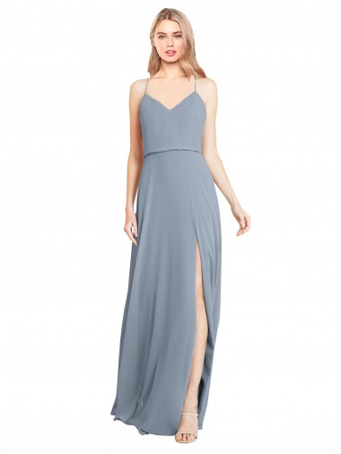 Sleeveless Dusty Blue Open Back A-Line Off the Shoulder Bridesmaid Gowns Maidstone
