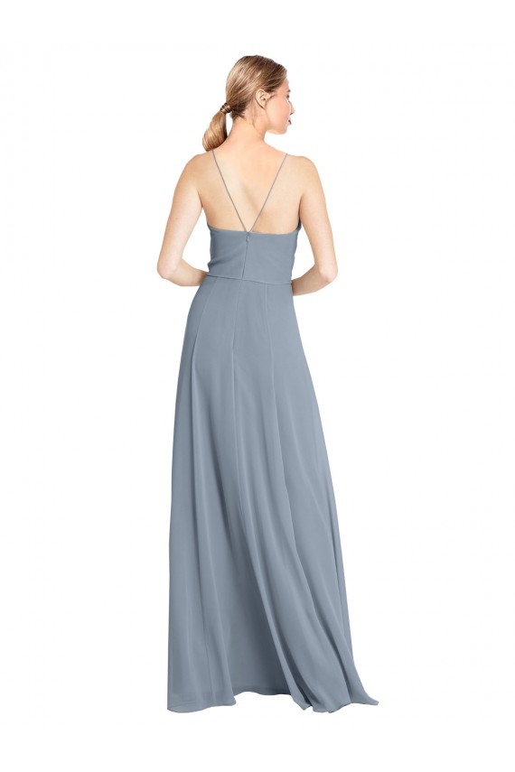 Sleeveless Dusty Blue Open Back A-Line Off the Shoulder Bridesmaid Gowns Maidstone