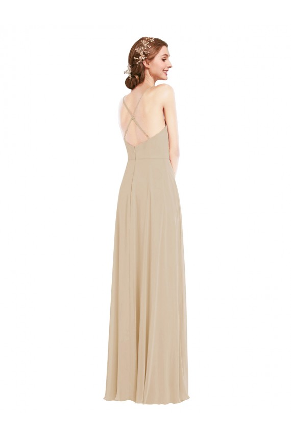 Sleeveless Champagne Criss Cross Back A-Line V-Neck Semi Formal Evening Dress / Bridesmaid Dress Maidstone