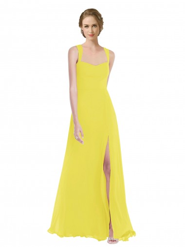 Sleeveless Yellow A-Line Spaghetti Straps Semi Formal Evening Dress / Bridesmaid Dress Maidstone