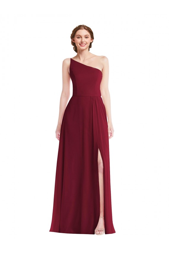 Sleeveless Burgundy A-Line One Shoulder Semi Formal Evening Dress / Bridesmaid Dress Maidstone