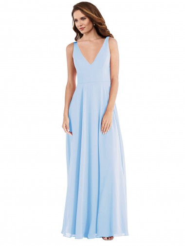 Sleeveless Light Sky Blue A-Line V-Neck Semi Formal Evening Dress / Bridesmaid Dress Maidstone