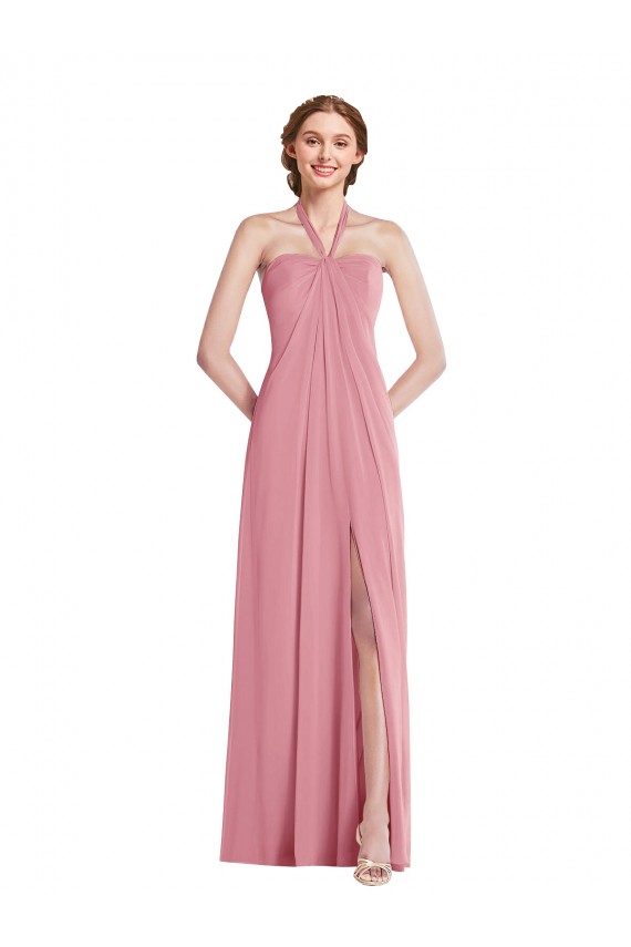 Sleeveless Skin Pink Open Back A-Line Halter Neck Semi Formal Evening Dress / Bridesmaid Dress Maidstone