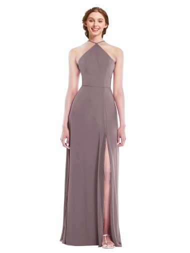 Sleeveless Dusty Rose Low Back A-Line Halter Neck Formal Evening Gown / Bridesmaid Dress Maidstone