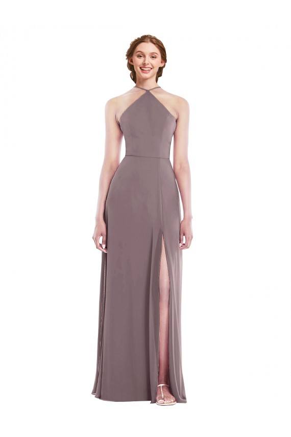 Sleeveless Dusty Rose Low Back A-Line Halter Neck Formal Evening Gown / Bridesmaid Dress Maidstone