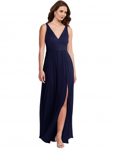 Sleeveless Dark Navy V-Back A-Line V-Neck Black Tie Evening Gown / Bridesmaid Dress Maidstone